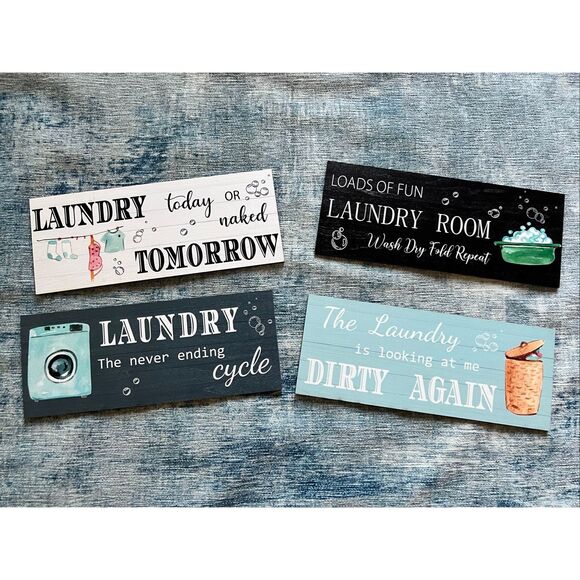 Cute Wooden Laundry Signs Lot of 4 - Picture 1 of 3